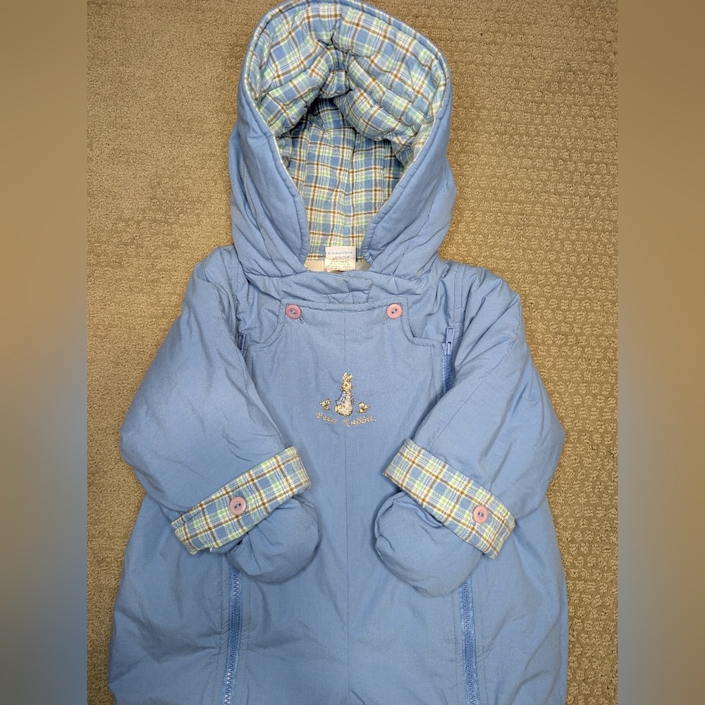 Blue Peter Rabbit Infant 16-24M Snowsuit with Plaid Lining And Removable Mittens